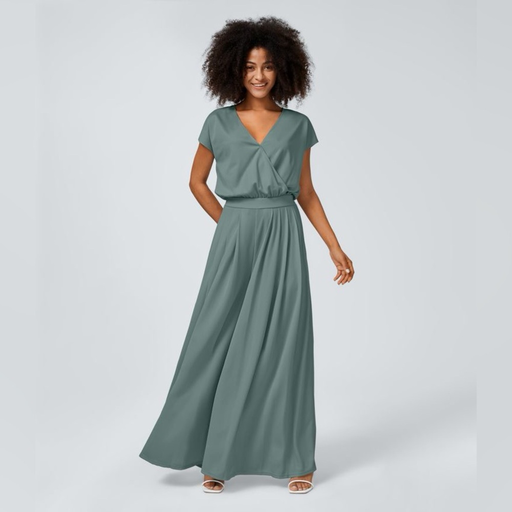 HALARA |NWOT| V Neck Short Sleeve Wide Leg Waffle Jumpsuit - size Large (tall)